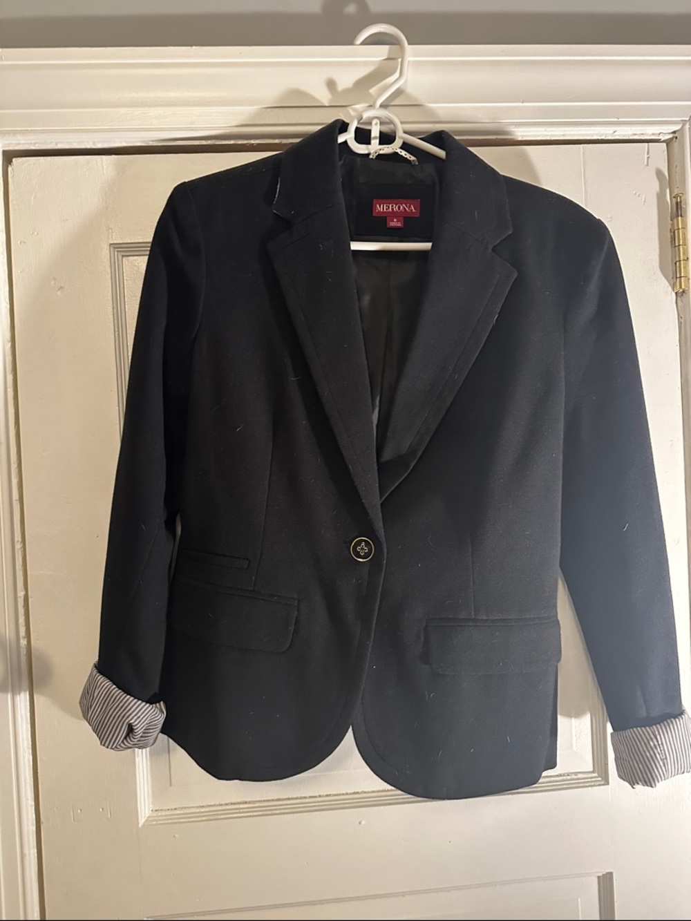 Merona Black Women's Single-Button Blazer with Striped Cuff Lining